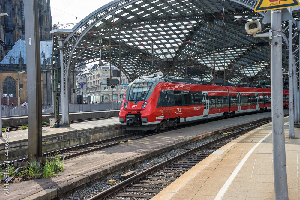 Cologne, Germany May 21, 2018 Snapshot from the deutsche bahn railway staion with Regio DB Cologne, Germany May 21, 2018 Snapshot from the deutsche bahn railway staion with Regio DB