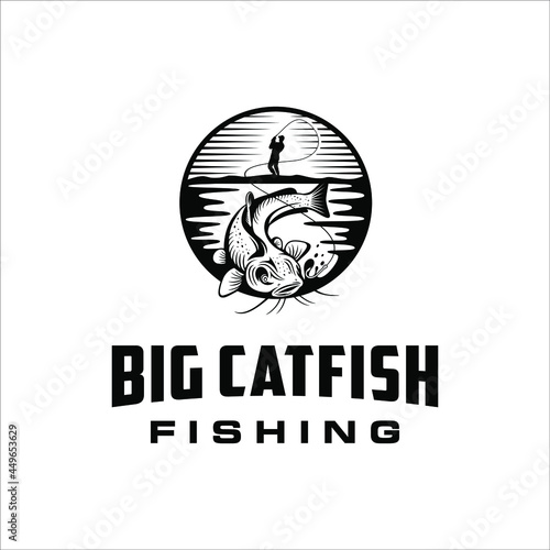 Catfish fishing tackle logo with classic style design