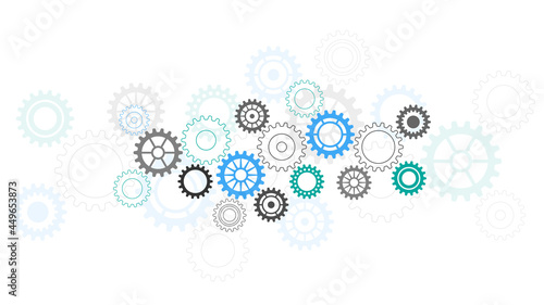 Cogs and gear wheel mechanisms. Concepts and ideas for hi-tech digital technology and engineering design. Abstract technical background of mechanical engineering