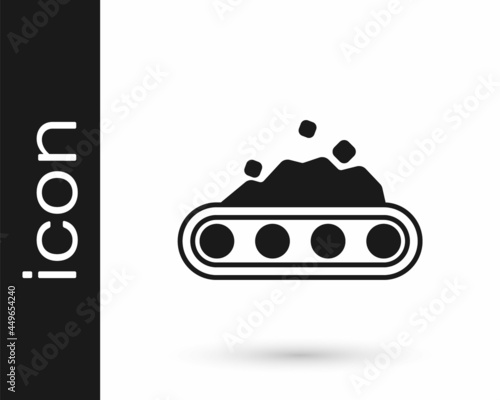 Black Conveyor belt carrying coal icon isolated on white background. Vector