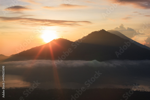Active volcano and Sunrise from top Mount Batur, Bali, Indonesia