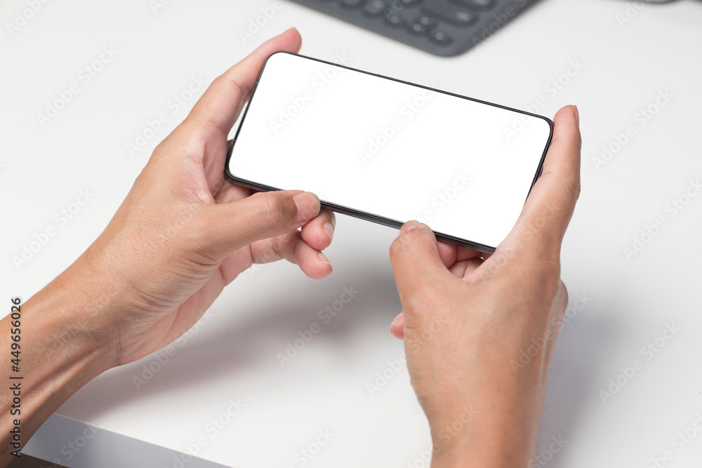Two hand holding smartphone with blank screen, Two hand holding smartphone with blank screen,