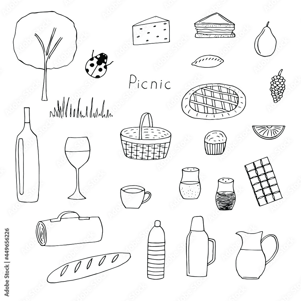Hand drawn fast food icons. Sketch of snack elements. Fast food  illustration in doodle style. Fast food collection. 14388531 Vector Art at  Vecteezy