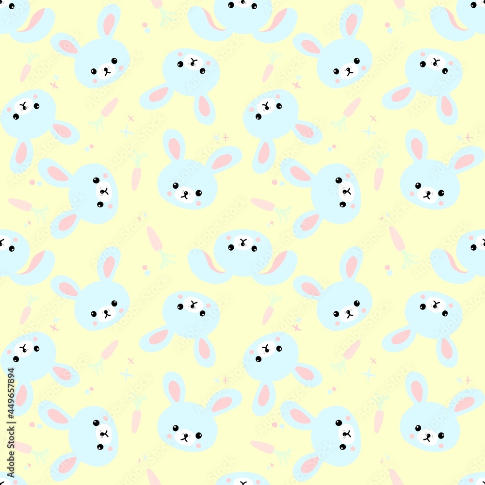 Seamless pattern with cute bunnies, carrots and other elements. Design for clothing, fabric and other items. The illustration is hand-drawn with live lines in the cartun style. Seamless pattern with cute bunnies, carrots and other elements. Design for clothing, fabric and other items. The illustration is hand-drawn with live lines in the cartun style.