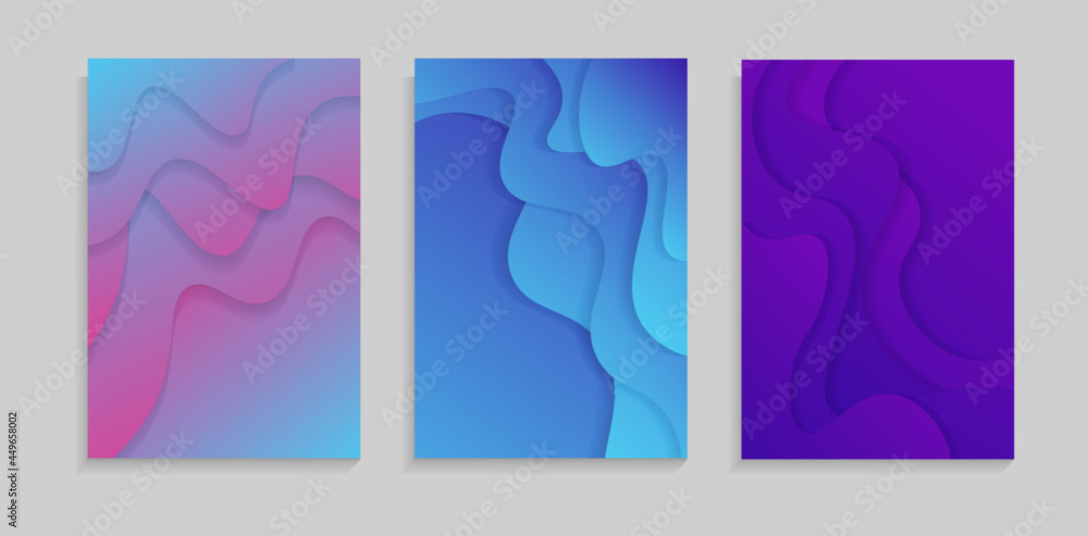 Fototapeta premium Set Of 3d Gradient Dynamic Colorful Liquid Papercut Style Cover Template. Can Be Used As Banner, Motion, Frame, Poster Or Presentation.