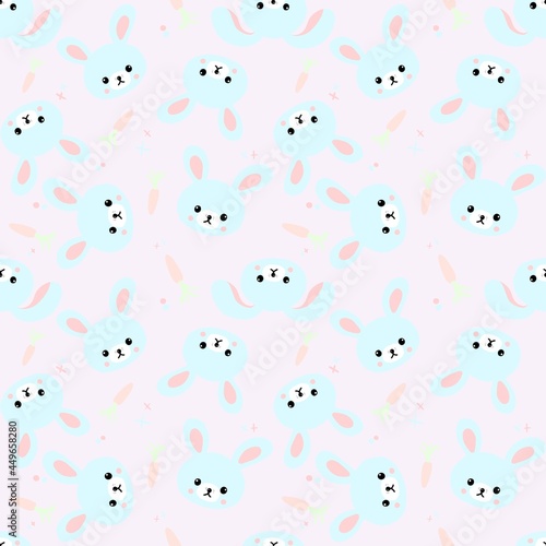 Seamless pattern with cute bunnies, carrots and other elements. Design for clothing, fabric and other items. The illustration is hand-drawn with live lines in the cartun style.