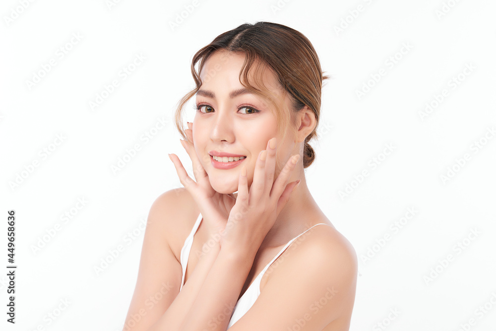 Beautiful young asian woman with clean fresh skin on white background, Face care, Facial treatment, Cosmetology, beauty and spa, Asian women portrait. Beautiful young asian woman with clean fresh skin on white background, Face care, Facial treatment, Cosmetology, beauty and spa, Asian women portrait.