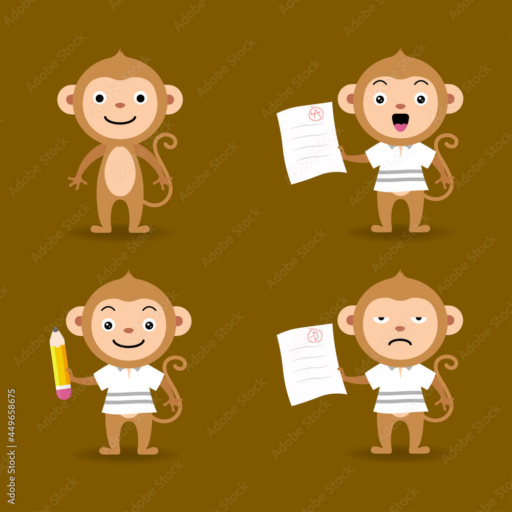 Back to school with cute monkey, Education theme, Pencil, Score, Paper, Vector illustration eps.10 Back to school with cute monkey, Education theme, Pencil, Score, Paper, Vector illustration eps.10
