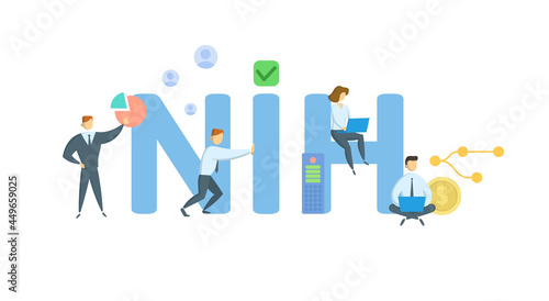 NIH, Not Invented Here. Concept with keywords, people and icons. Flat vector illustration. Isolated on white.
