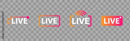 Live streaming icon set. Live buttons on a transparent background. Broadcasting symbol template. Social media concept.