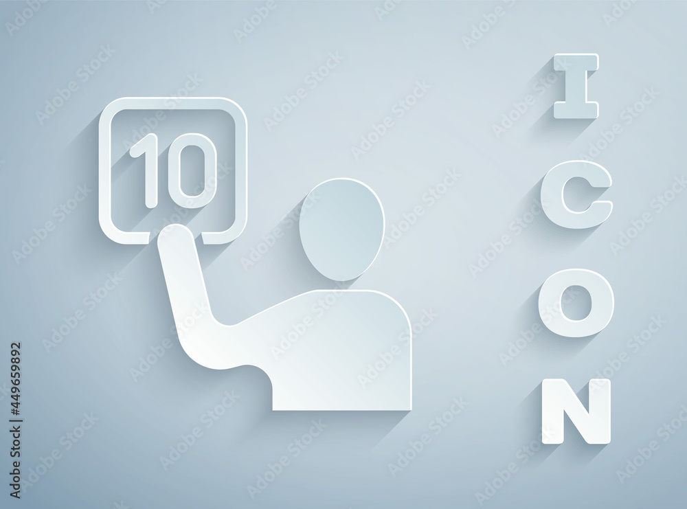 Paper cut Assessment of judges icon isolated on grey background. Paper art style. Vector Paper cut Assessment of judges icon isolated on grey background. Paper art style. Vector