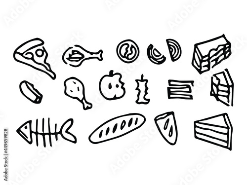 Doodle art of food waste. Graphic elements for zero waste concept.