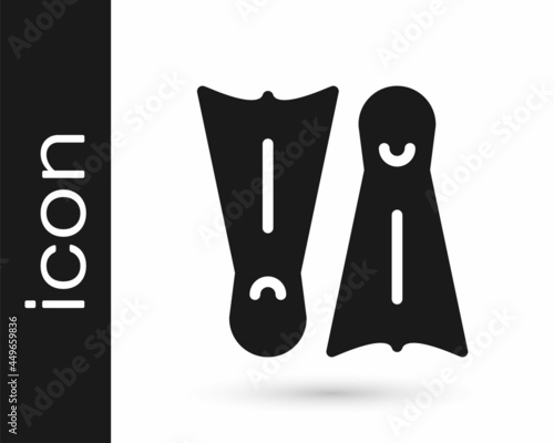 Black Rubber flippers for swimming icon isolated on white background. Diving equipment. Extreme sport. Diving underwater equipment. Vector