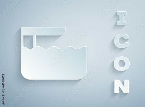 Paper cut Diving board or springboard icon isolated on grey background. Paper art style. Vector