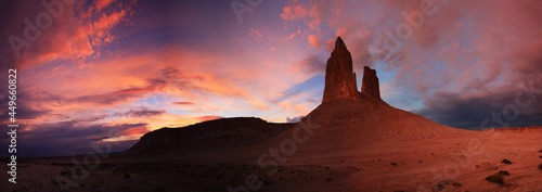 Western Kazakhstan. Ustyurt plateau. Sunrise on the rocky outcrops of Bozzhira.