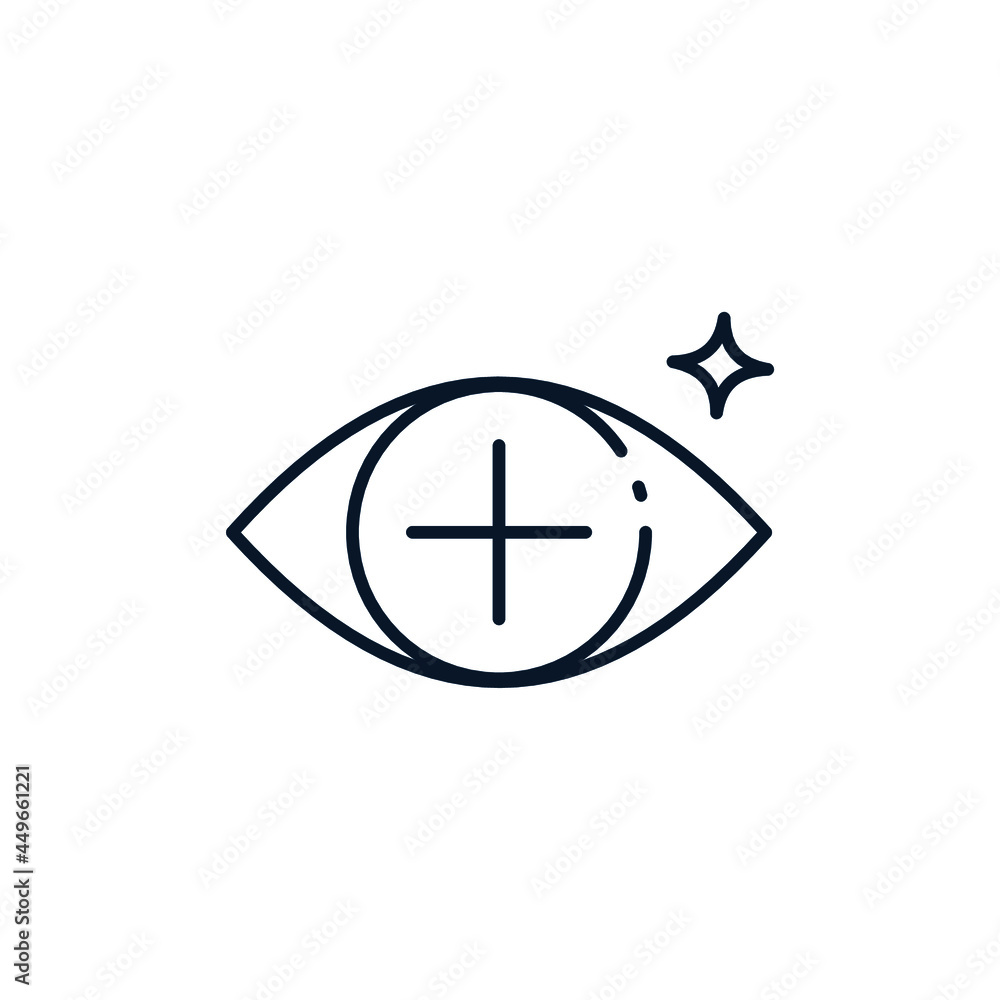 Eye, plus. The concept of a favorite, additional, concentration. Vector icon isolated on white background. Eye, plus. The concept of a favorite, additional, concentration. Vector icon isolated on white background.