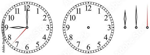 Ziffernblatt Symbol mit Ziffern. Weißer isolierter Hintergrund.
Stunden, Minuten und Sekundenzeiger einzeln. Für eigene Positionierung.