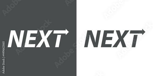 Logotipo con palabra Next con flecha con forma de letra T en fondo gris y fondo blanco