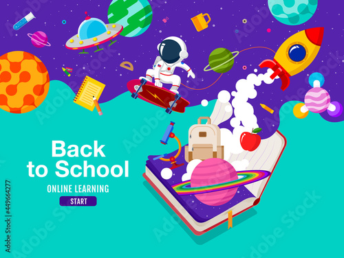 back to school, Book Inspiration, Online Learning, flat design vector.