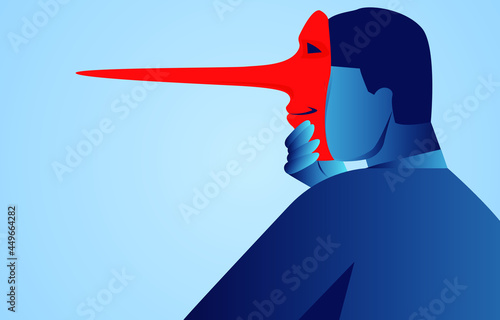 Businessmen put on the mask of lies, falsehood and politics,Business people wear masks with long noses