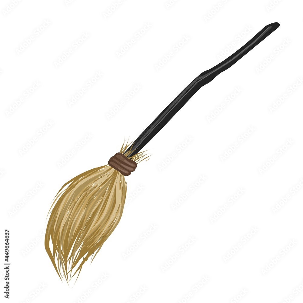 Flying broom. Broom, Cleaning tool. A magical subject. Vector illustration