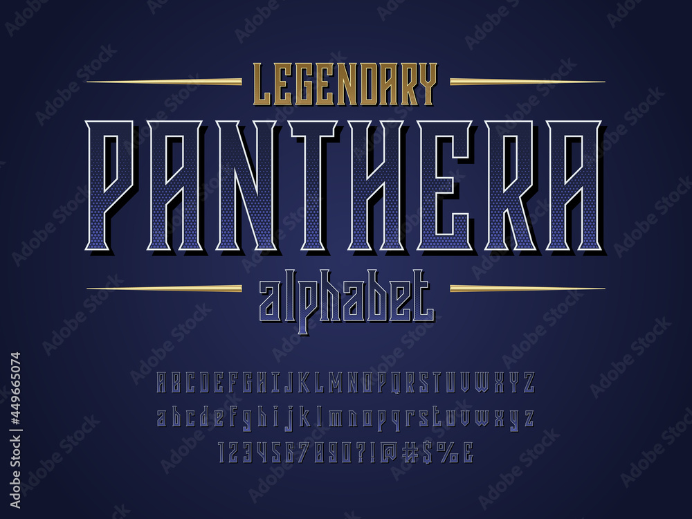 Halftone stylized alphabet design with uppercase, lowercase, numbers ...