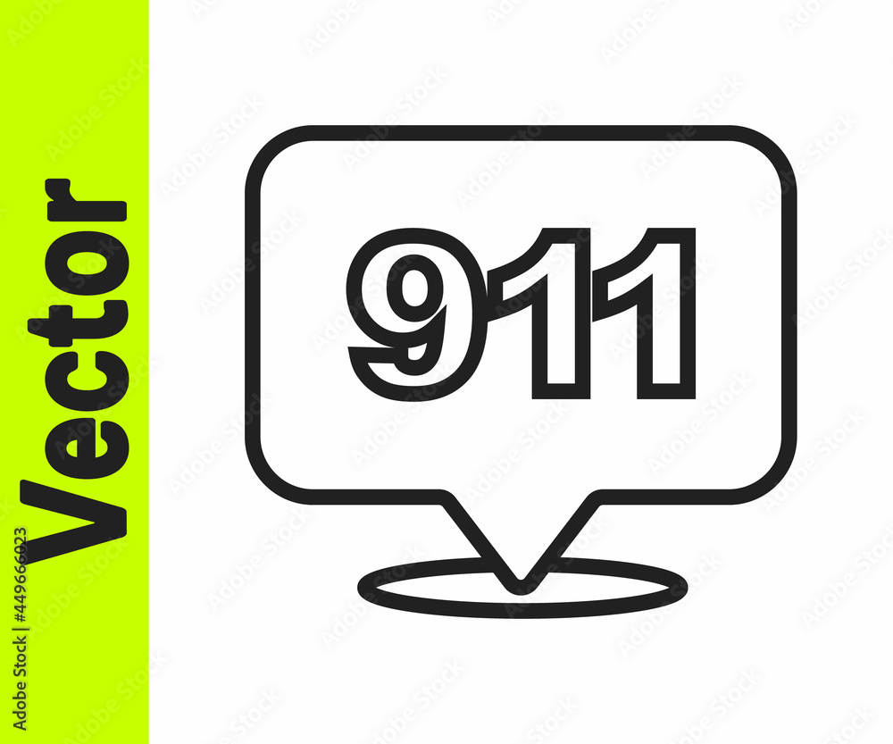 Black line Telephone with emergency call 911 icon isolated on white background. Police, ambulance, fire department, call, phone. Vector Black line Telephone with emergency call 911 icon isolated on white background. Police, ambulance, fire department, call, phone. Vector