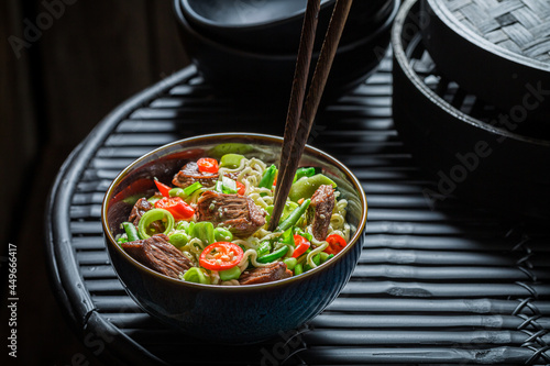 Hot asian noodle with veget...