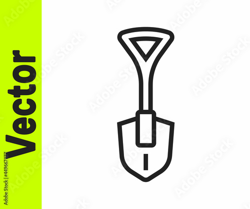 Black line Shovel icon isolated on white background. Gardening tool. Tool for horticulture, agriculture, farming. Vector