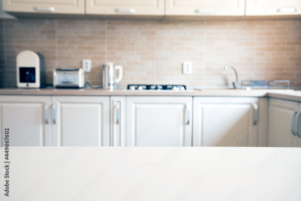 Cozy bright kitchen interior with wooden furniture Cozy bright kitchen interior with wooden furniture