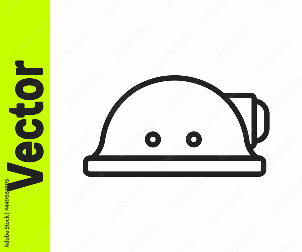Black line Miner helmet icon isolated on white background. Vector Black line Miner helmet icon isolated on white background. Vector