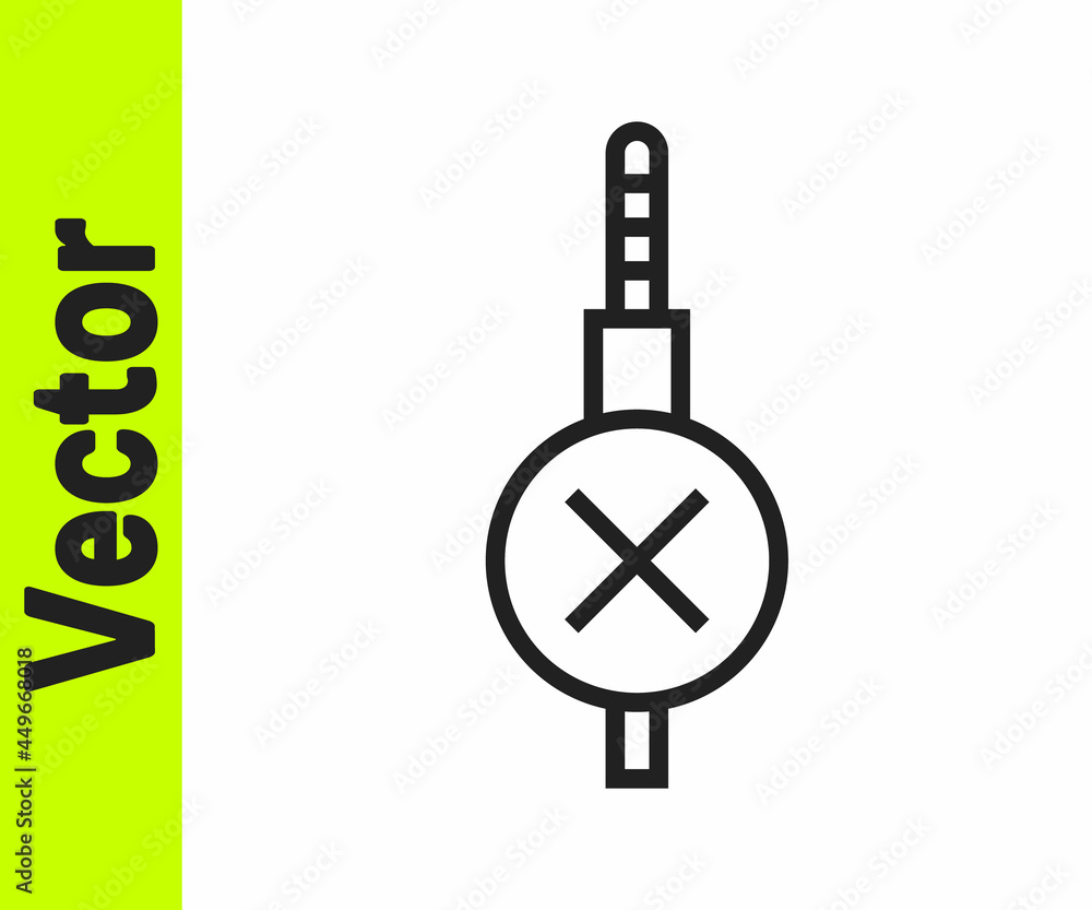 Black line No audio jack icon isolated on white background. Audio cable for connection sound equipment. Plug wire. Musical instrument. Vector Black line No audio jack icon isolated on white background. Audio cable for connection sound equipment. Plug wire. Musical instrument. Vector
