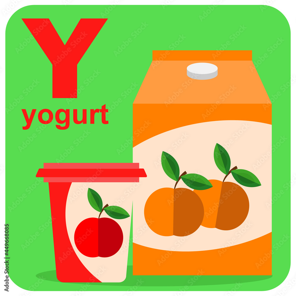 Cube alphabet with the letter Y yogurt. Vector illustration on the theme of games and education. Cube alphabet with the letter Y yogurt. Vector illustration on the theme of games and education.