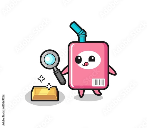 milk box character is checking the authenticity of the gold bullion