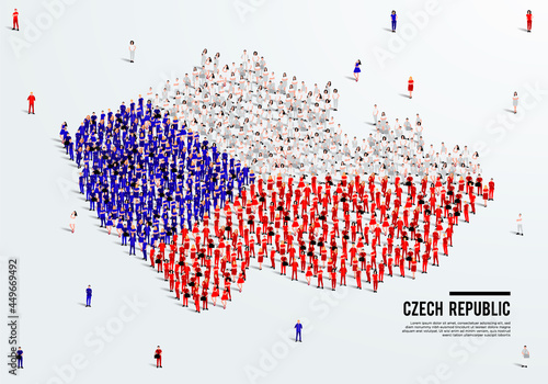 Czech Republic Map and Flag. A large group of people in the Czechia flag color form to create the map. Vector Illustration.