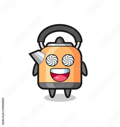 cute kettle character with hypnotized eyes