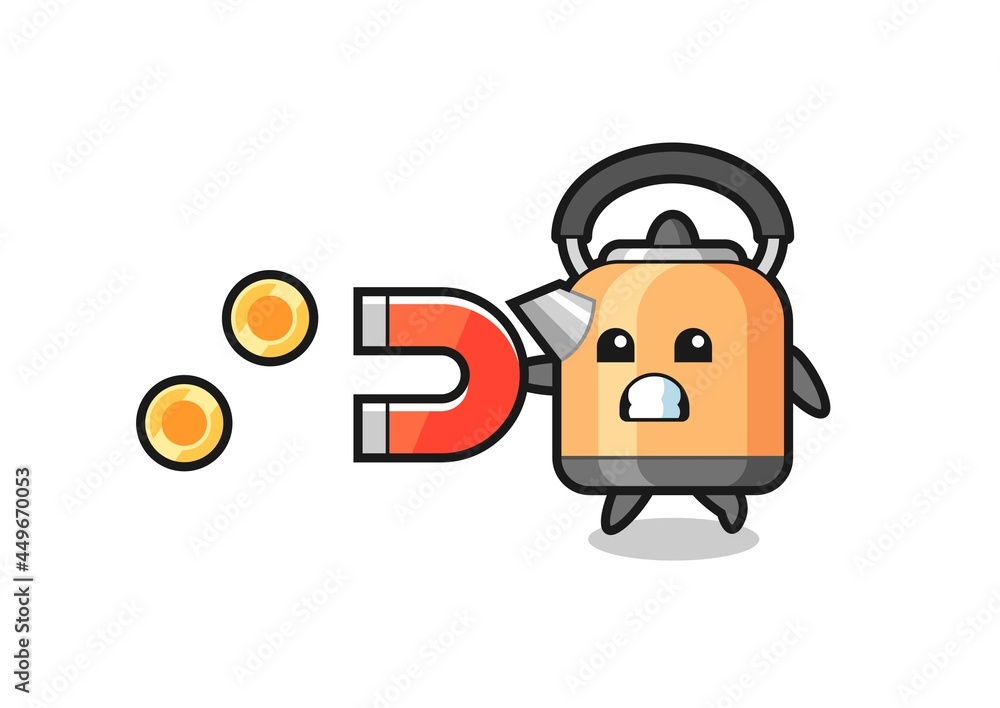 the character of kettle hold a magnet to catch the gold coins the character of kettle hold a magnet to catch the gold coins