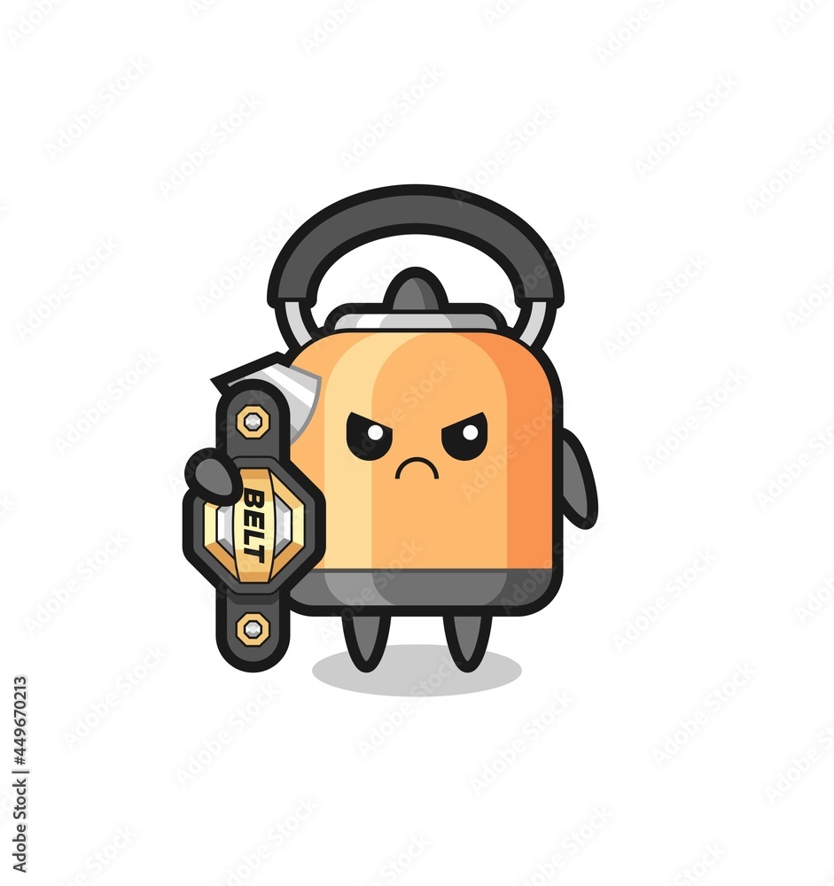 kettle mascot character as a MMA fighter with the champion belt kettle mascot character as a MMA fighter with the champion belt