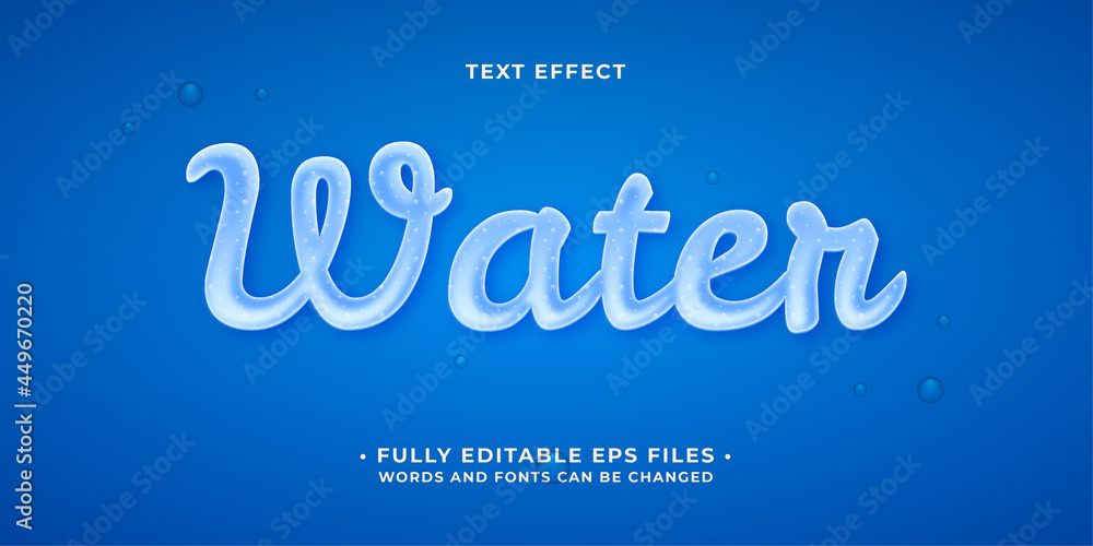 realistic flowing water text effect isolated on blue background. editable eps cc realistic flowing water text effect isolated on blue background. editable eps cc