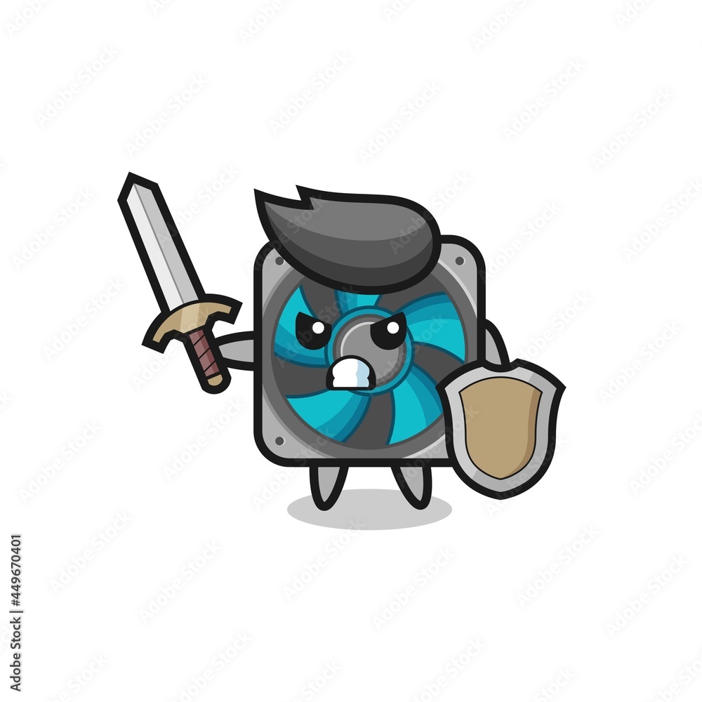 cute computer fan soldier fighting with sword and shield cute computer fan soldier fighting with sword and shield