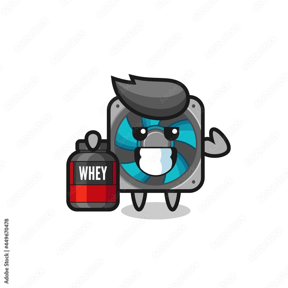 the muscular computer fan character is holding a protein supplement the muscular computer fan character is holding a protein supplement