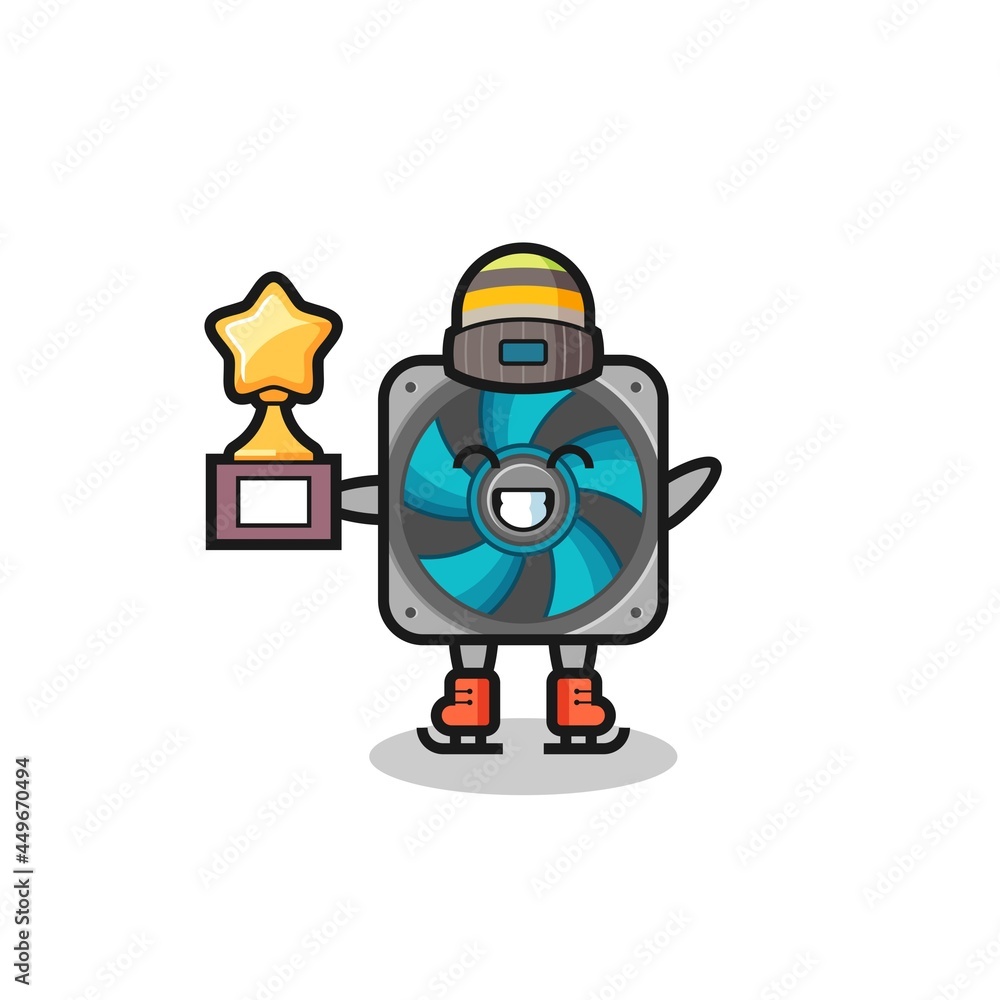 computer fan cartoon as an ice skating player hold winner trophy computer fan cartoon as an ice skating player hold winner trophy
