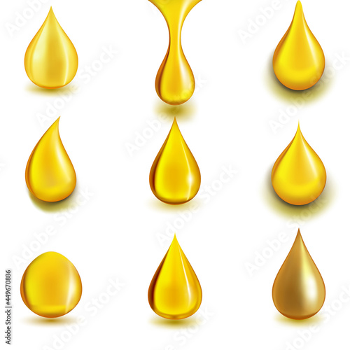 Oil drop or honey collection isolated on white background as industrial and petroleum concept. vector illustration.