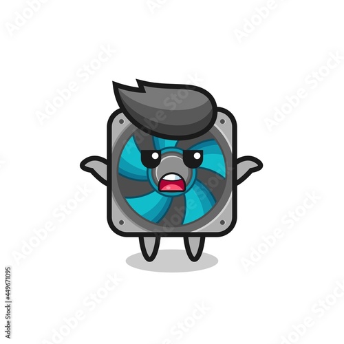 computer fan mascot character saying I do not know