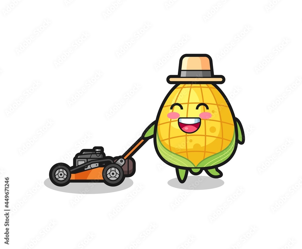 illustration of the corn character using lawn mower illustration of the corn character using lawn mower