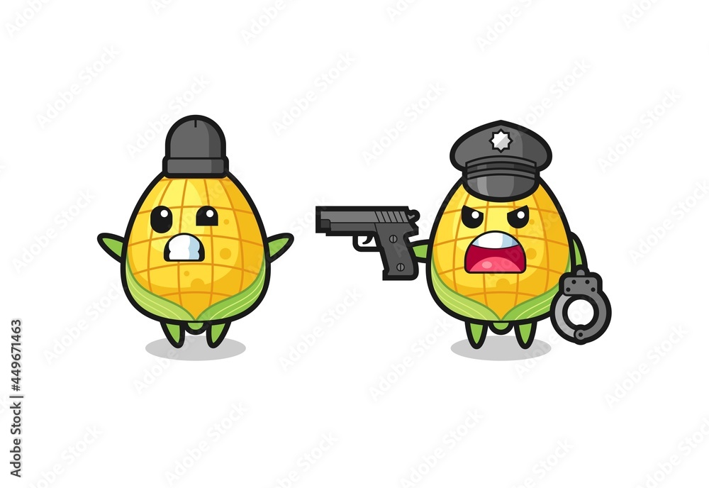 illustration of corn robber with hands up pose caught by police illustration of corn robber with hands up pose caught by police