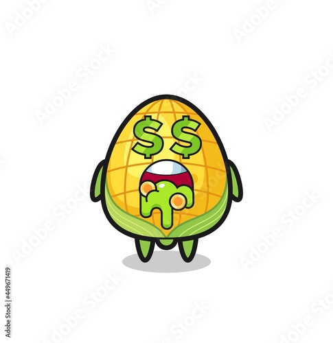 corn character with an expression of crazy about money