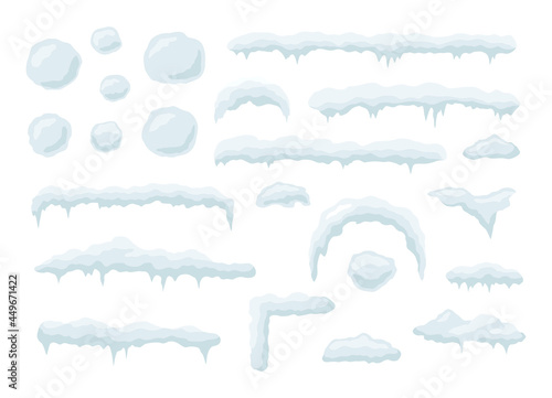 Snow vector caps. Snowballs and snowdrifts set. Snow cap vector collection. Winter element.