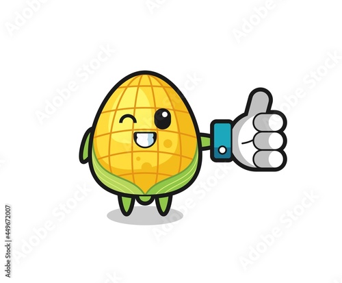 cute corn with social media thumbs up symbol
