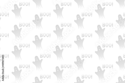 Seamless pattern happy halloween party. Endless background with ghost and lettering boo. Hand drawing vector clip art graphic elements for creative design, printable decor.